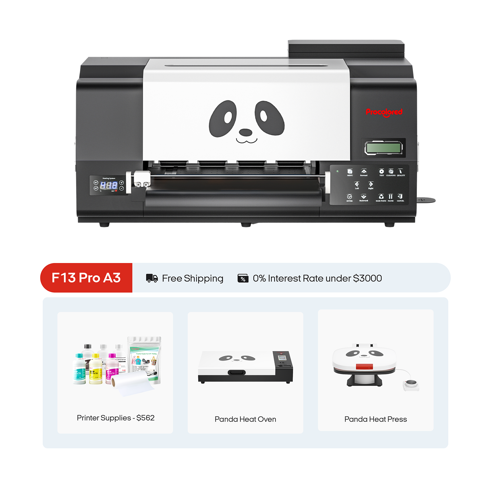 Procolored F13 Pro Panda DTF Printer 13" A3 Dual XP600 & Complete Bundle