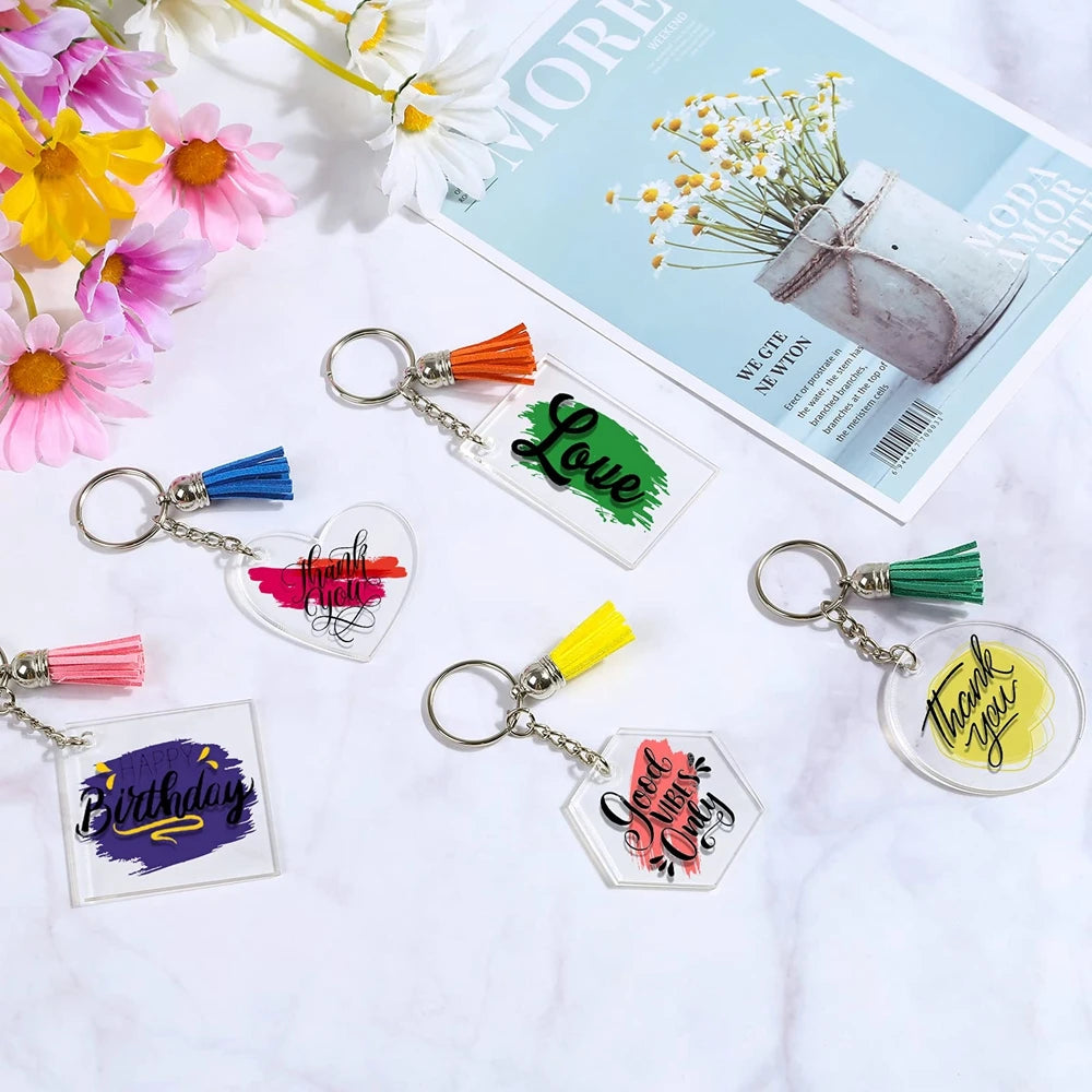 Clear Acrylic Blanks Leather Tassel Charms