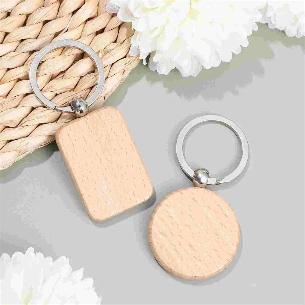 Rounded-Rectangle Blank Wooden Keyrings