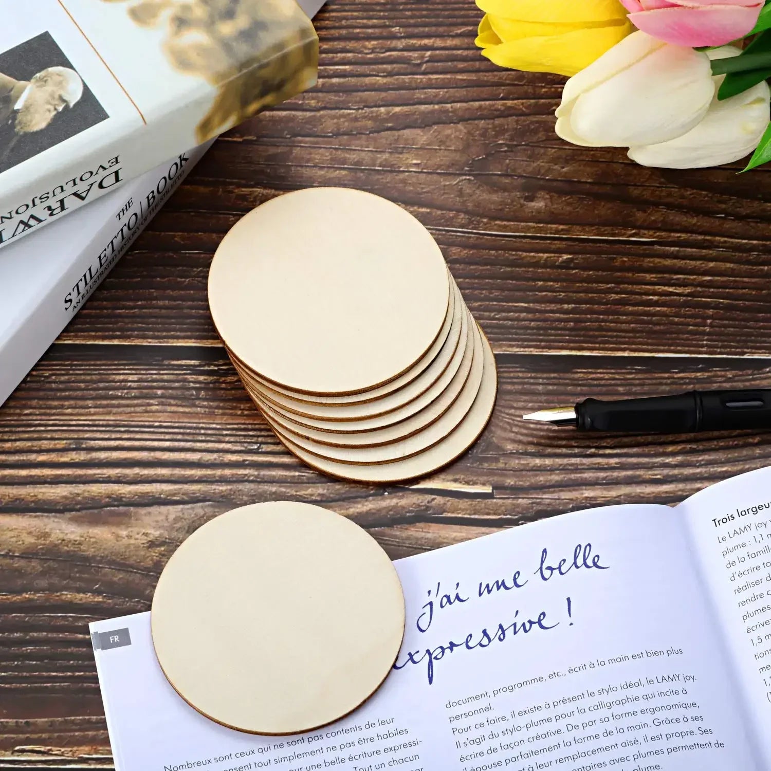 Natural Round Wooden Circle Slices for DIY Crafts