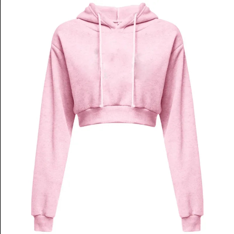 Women Casual Cropped Short Hooded Pullover