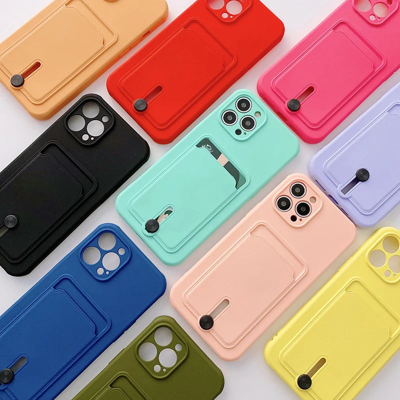 Solid Color Silicone Card Holder Phone Case