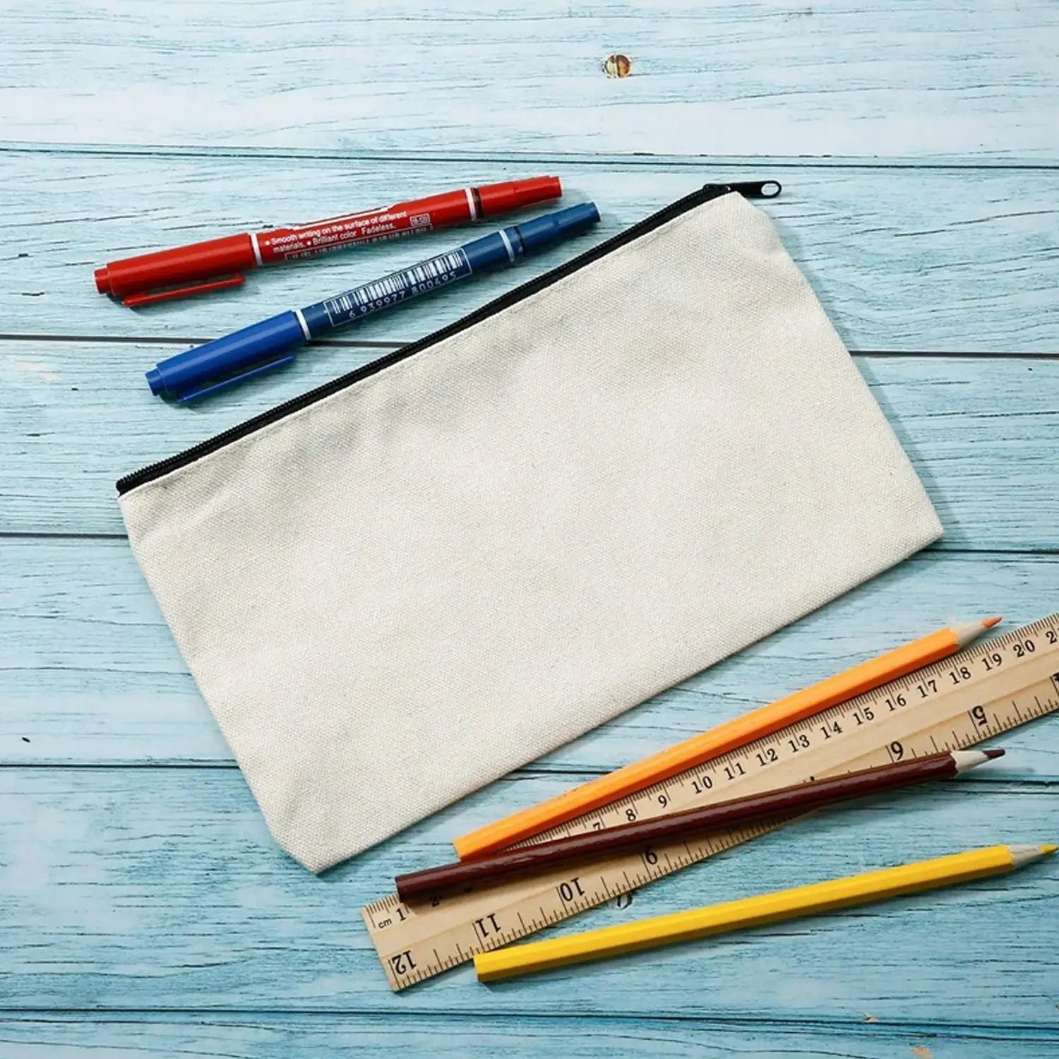 Blank Beige Canvas Makeup Bags